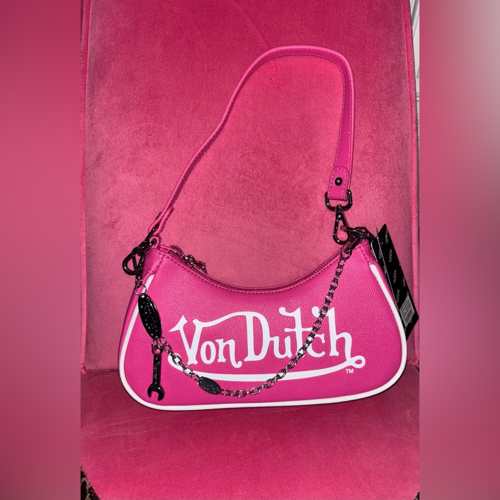 Von Dutch Hot Pink Shoulder Bag with Chain Detail